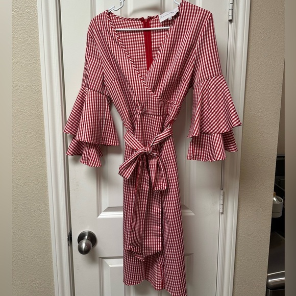 Charles Henry‎ Ruffle Wrap Dress Herringbone Red size medium - Picture 1 of 7
